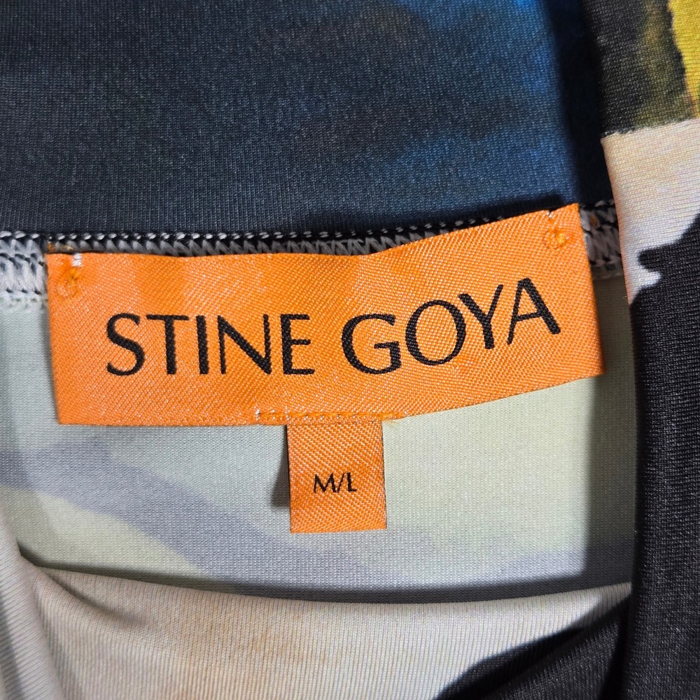 Stine Goya Estelle Stocking Jersey M/L Watercolor Bloom Turtleneck Top Black - Picture 3 of 9